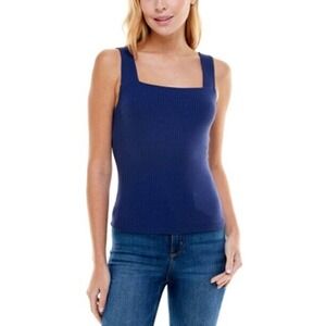 JR681 Ultra Flirt Patriot Blue Juniors' Wide-Strap Ribbed Tank Top Size XS